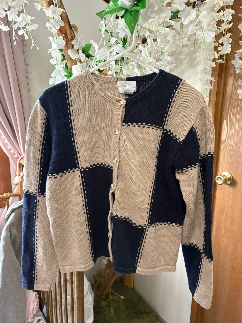 Vintage Beige and Black Patchwork Cardigan - Vintage